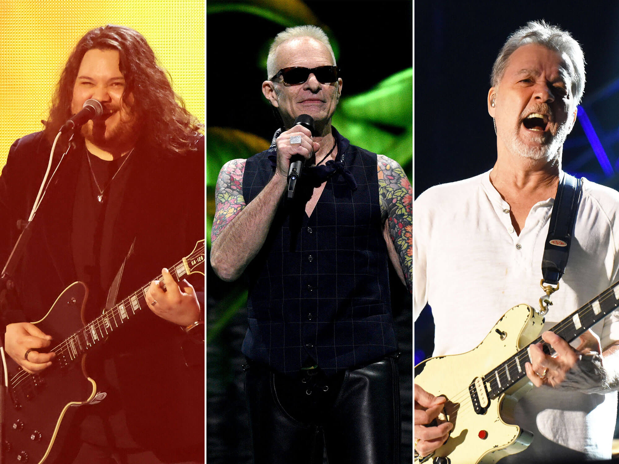 [L-R] Wolfgang Van Halen, David Lee Roth and Eddie Van Halen